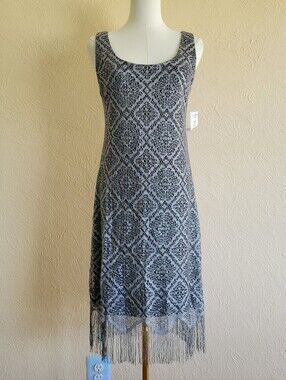 S.L. Fashions | Silver Knit Fringe Cocktail Dress